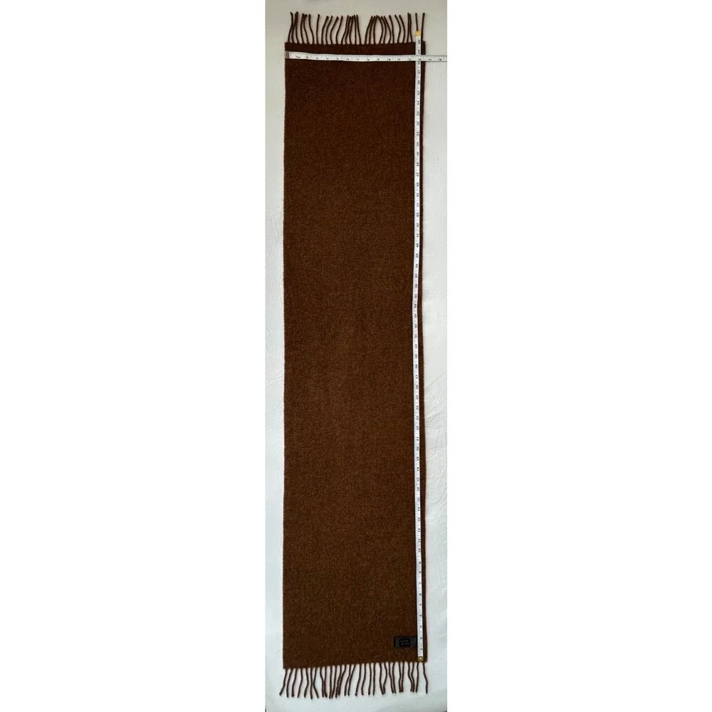 NWT Italian Wool Fringe Scarf Brown Solid Warm 60
